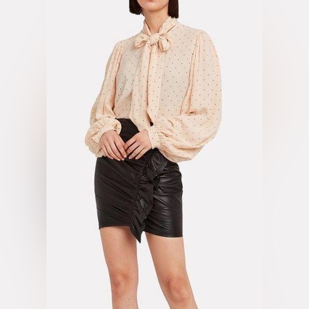 NWT $325 Equipment Cleone Tie Neck Polka Dot Blouse Medium Collared blush pink